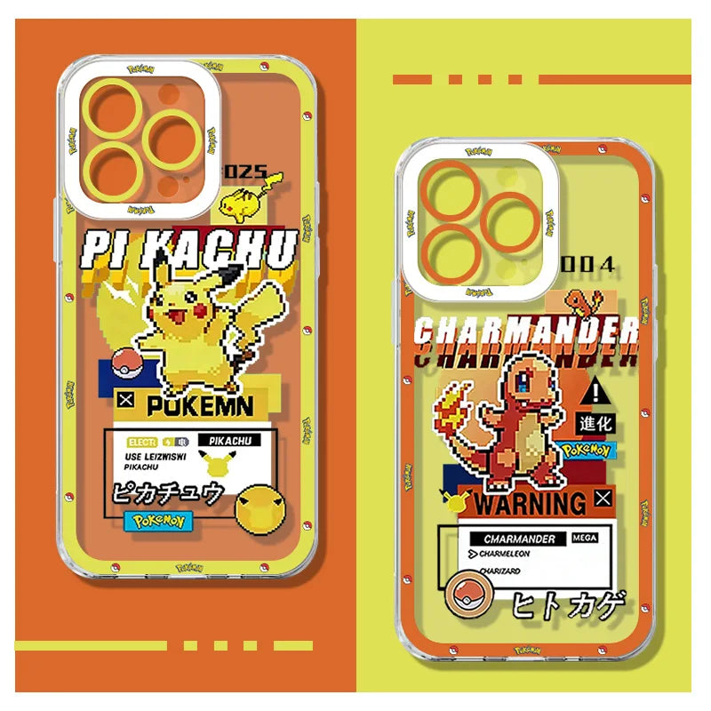 P-Pokemon Pikachu Bulbasaur Silicone Phone Case for iPhone 16 15 17 14 Pro Max Air 17E 13 12 11 ProMax Transparent Pokedex Cover