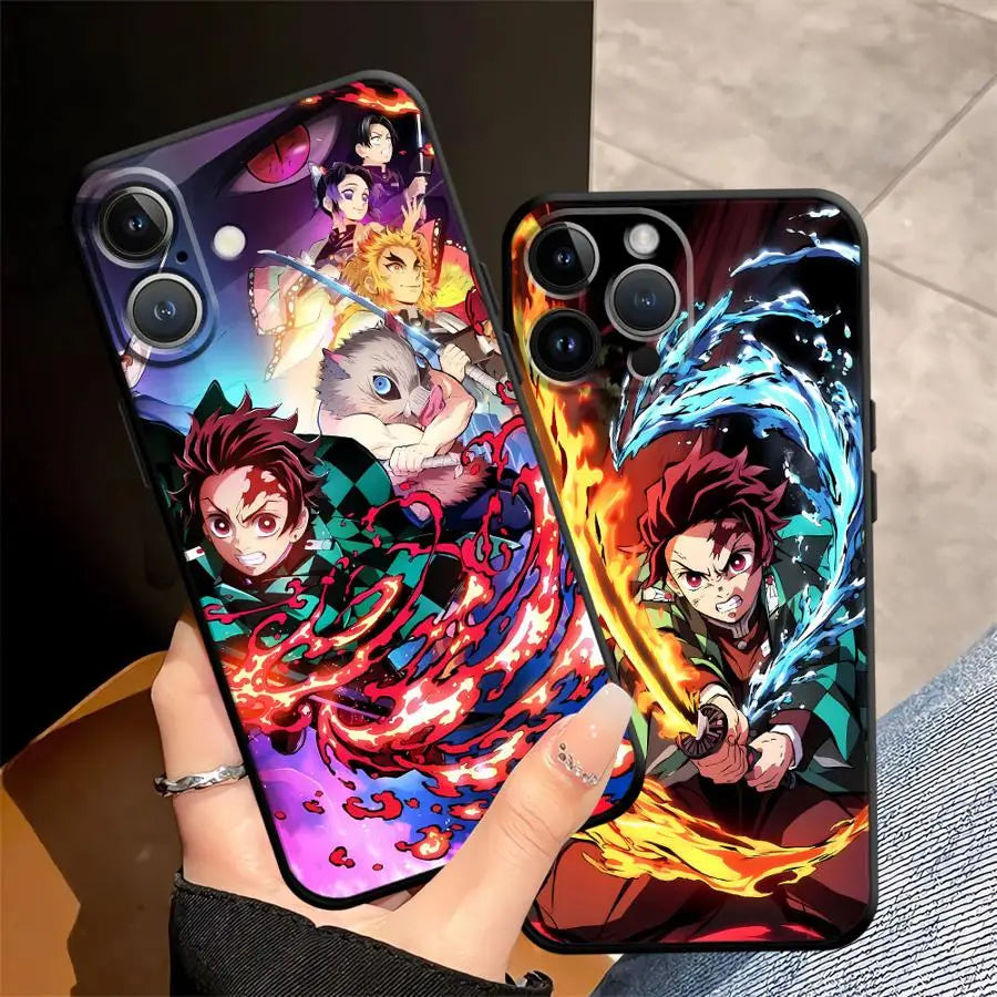 Black Soft Phone Cover Case for iPhone 7 8 15 16 14 Plus 13 12 11 17 Pro Max XS Max 17Air XR Anime D-Demon S-Slayer