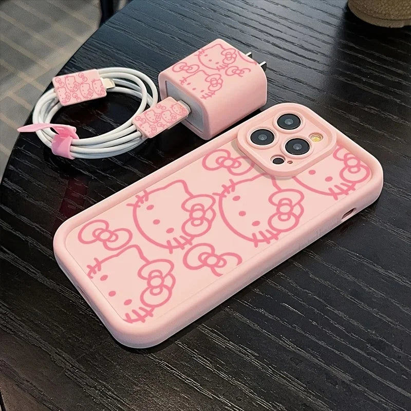 Hello Kitty Pink Phone Case  For iPhone 17 16 15 14 13 12 11 Pro Max 7 8 Plus X XR X 17E Cute Cartoon Silicone Shockproof Cover