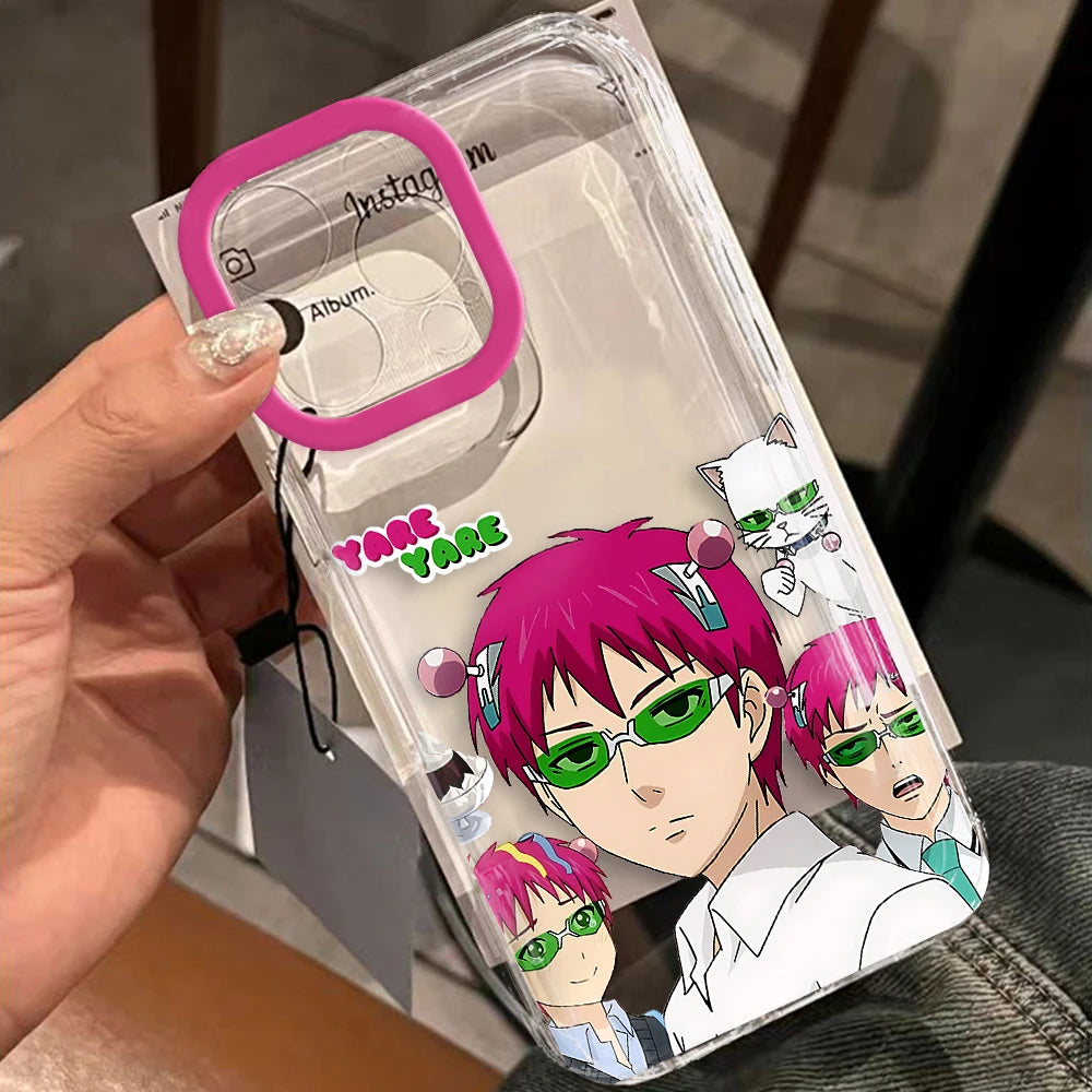 Cute Kitty Boy Saiki Kusuo Clear Space Case For iPhone 11 12 13 14 15 16 Pro Max Mini X Xs XR 7 8 plus Se2020 Cartoon Character