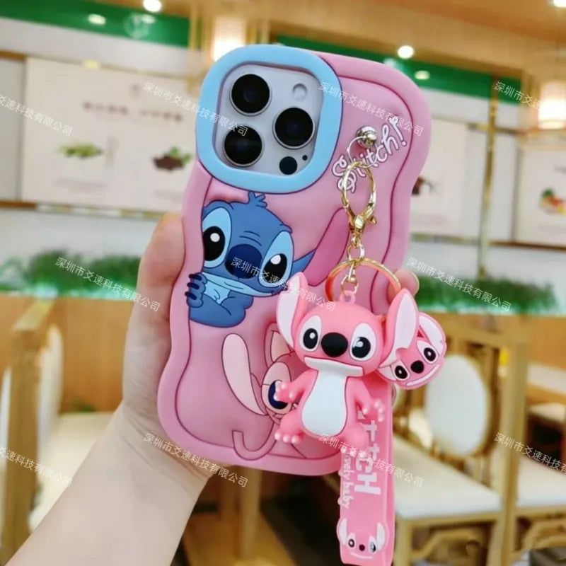 3D Cartoon Stitch Key Chain Phone Case For iPhone 17 16 Pro max 15 14 13 12 mini 11 Pro Max 6 6s 7 8 Plus Soft Silicone Cover