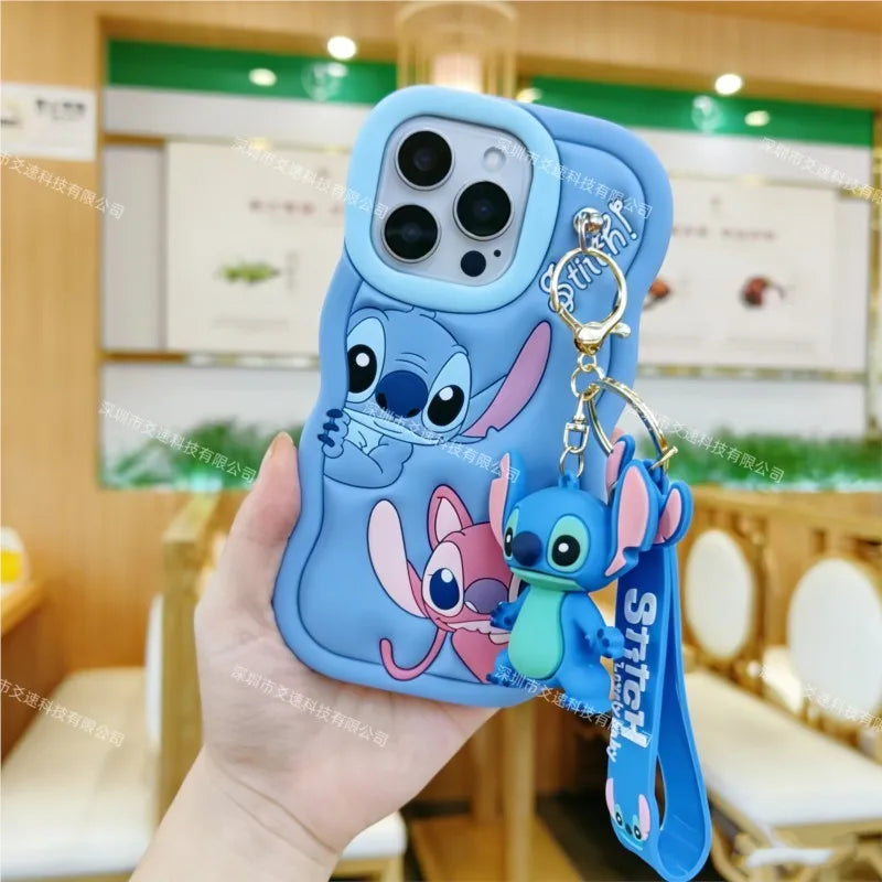 3D Cartoon Stitch Key Chain Phone Case For iPhone 17 16 Pro max 15 14 13 12 mini 11 Pro Max 6 6s 7 8 Plus Soft Silicone Cover
