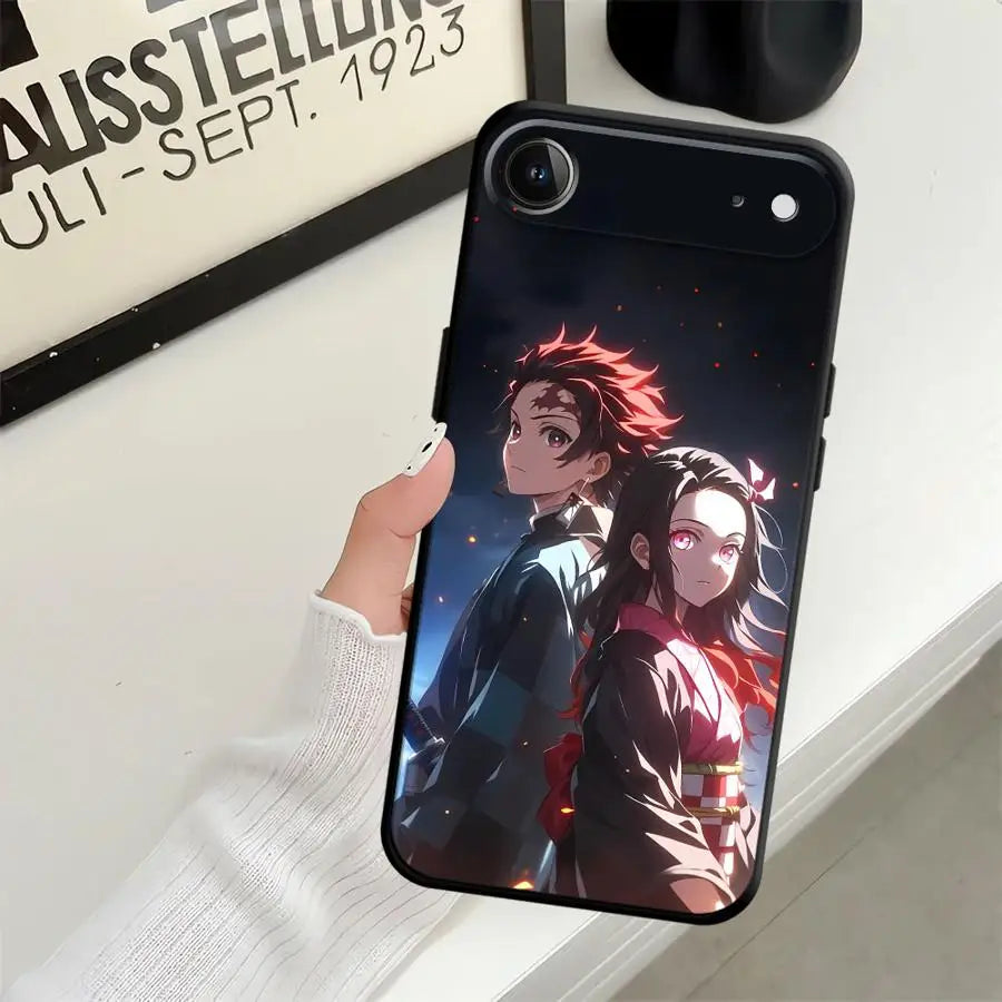 Black Soft Phone Cover Case for iPhone 7 8 15 16 14 Plus 13 12 11 17 Pro Max XS Max 17Air XR Anime D-Demon S-Slayer