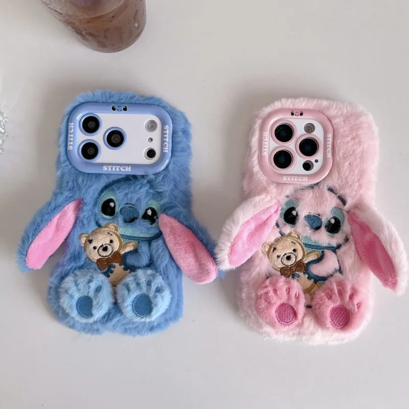 Stitch Plush Phone Case with Cute Cartoon Design Soft Anti-Shock Cover For iphone 17 16 15 14 Plus 13 Pro Max 17Air back cover