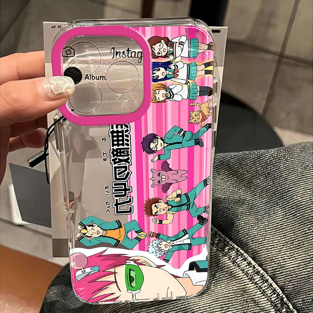 Cute Kitty Boy Saiki Kusuo Clear Space Case For iPhone 11 12 13 14 15 16 Pro Max Mini X Xs XR 7 8 plus Se2020 Cartoon Character