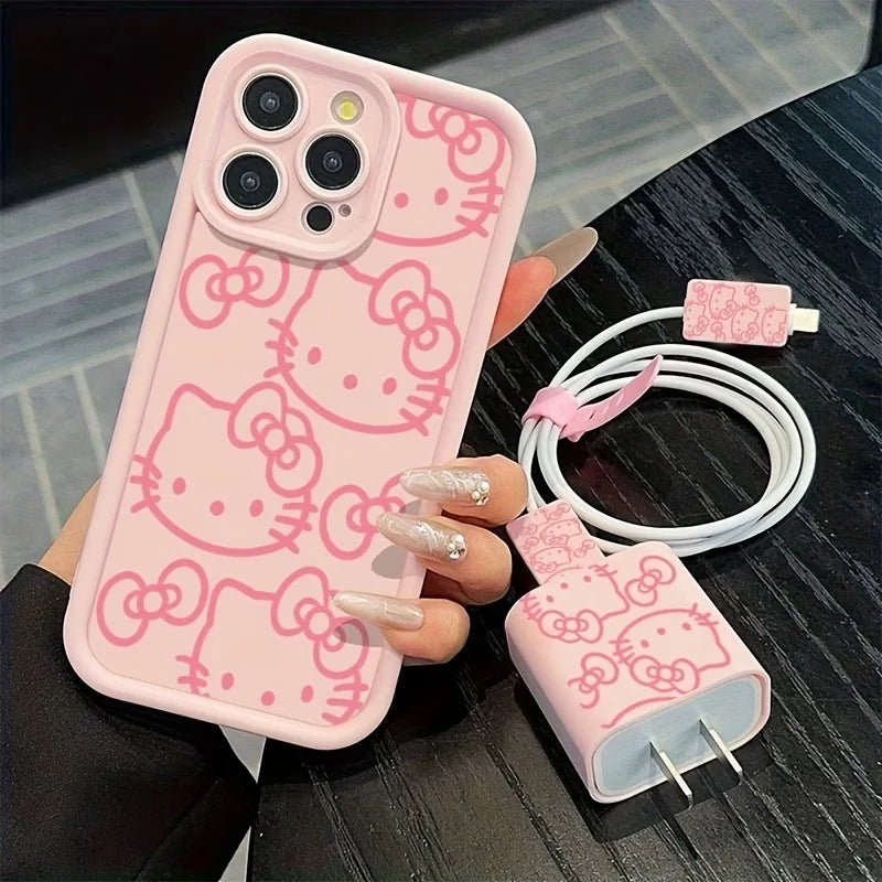 Hello Kitty Pink Phone Case  For iPhone 17 16 15 14 13 12 11 Pro Max 7 8 Plus X XR X 17E Cute Cartoon Silicone Shockproof Cover