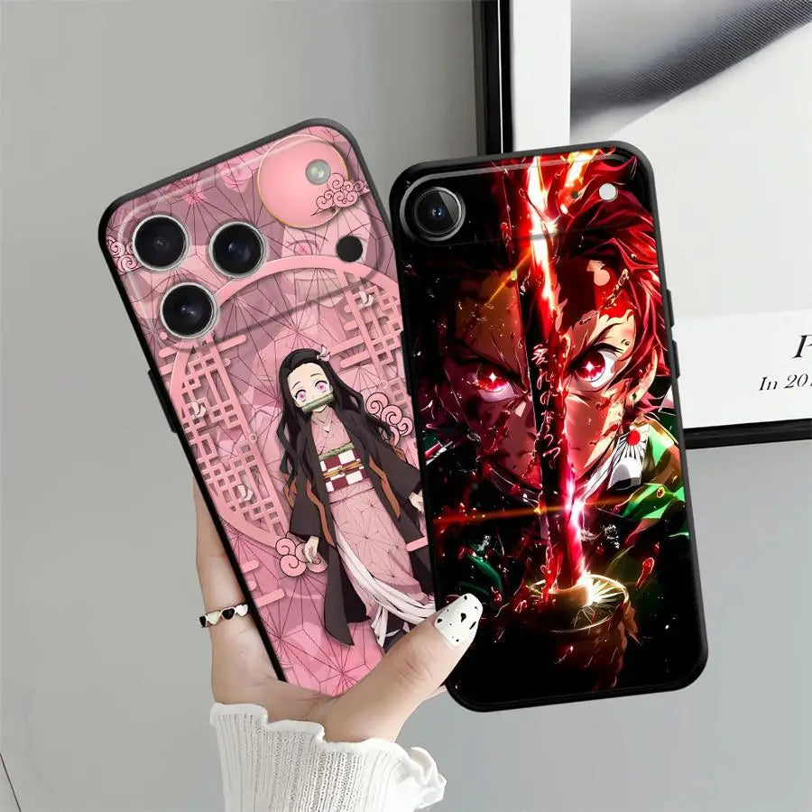 Black Soft Phone Cover Case for iPhone 7 8 15 16 14 Plus 13 12 11 17 Pro Max XS Max 17Air XR Anime D-Demon S-Slayer